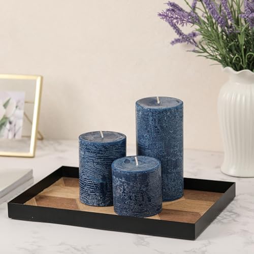 3x6 Inch Dark Blue Pillar Candles Set of 3 - Hand-Poured Unscented Candles, Long Clean Burning, Navy Blue Candle, Smokeless Dripless Candle for Dinner Table, Wedding, Home, Rustic Decor - Image 2