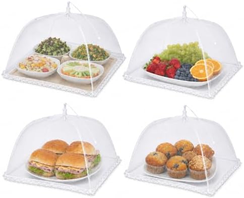 Simply Genius Pop-Up Outdoor Food Covers to Keep Bugs Away - 14 x 14 in, 4 Pack, White - Mesh Food Covers for Picnic & BBQ - Portable Nets for Outside by SimplyGenius