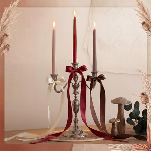 12 Pcs Dark Red and Brown Party Taper Candles with 3 Roll Ribbon - Image 7