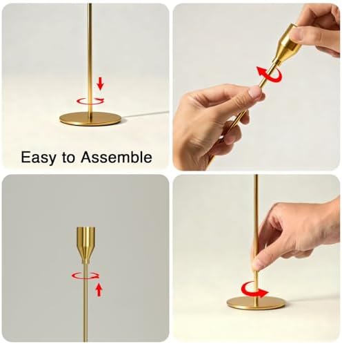Upgraded Chrome Taper Candle Holders Set of 6, Vintage Brass Long Skinny Candlestick (Heights: 9/11/13 Inch), Heavy Iron Anti-Slip Base for Fireplace Table Centerpiece Wedding Decor - Image 6