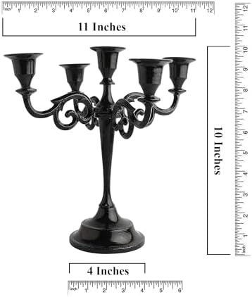 Rely+ 5 Arm Candelabra Taper Candle Holders Decorations Indoor Kitchen Décor Table Candles Candlestick Candelabra Centerpiece (Black Glossy) - Image 3