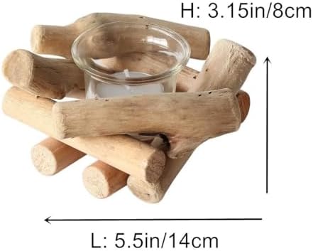 Sziqiqi Wooden Tea Light Candle Holder with Tealight Glass, Set of 4 - Image 4