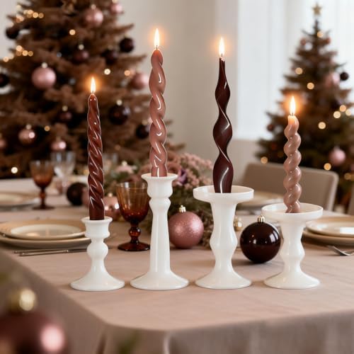 4Pcs Dark Brown Taper Candles 7.87in, Spiral Twisted Fall Candlesticks - Image 2