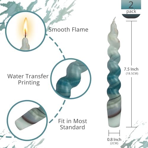 NJAO HOO Candlesticks 7.5 in Spiral Taper Candles Twisted Candle Sticks Hand Printing Marble Candlesticks for Home Garden Decor Simple Modern, 2Pcs - Image 3