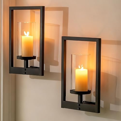 Black Candle Sconces Wall Decor: Set of 2 Wall Candle Holder by Walasis