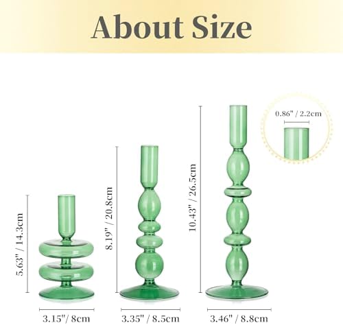 Hewory Green Taper Candle Holders Set, 3 PCS Glass Candlestick Holders - Image 5