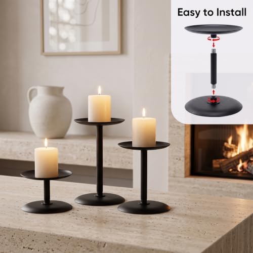 Homemory Fall Halloween Table Decor, Black Metal Candle Holders Set of 3 - Image 5
