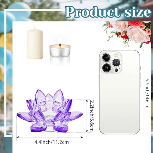 2 Pcs Purple Crystal Lotus Flower Tealight Candle Holder | Glass Votive Candlestick Decor for Home, Wedding, Party & Christmas Table Centerpieces - Image 2