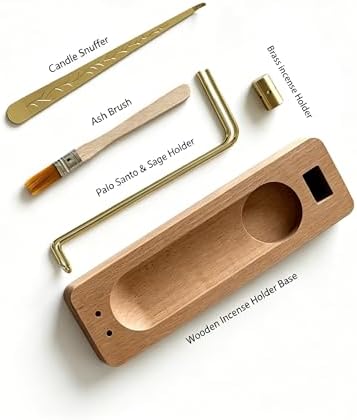 4 in 1 Incense Holder Suit with Wooden Base and Brass Holder, for Burning Palo Santo, Sage Sticks, Holy Wood, Multi-Functional with Ash Catcher and Tealight Candle Holder - Image 2