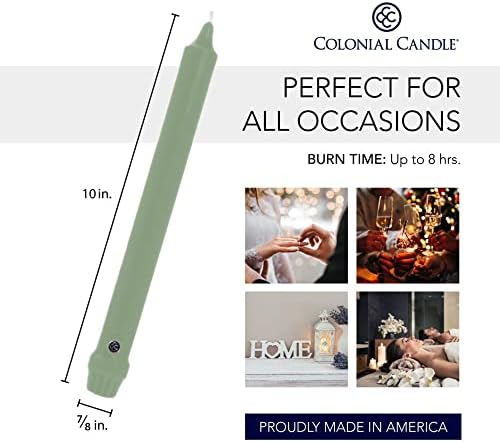 Colonial Candle Unscented Taper Candle, Classic Collection, Green, 10 in, Pack of 6 Candlesticks - Up to 8 Hours Burn - Image 3