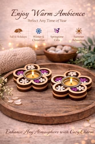Wooden Tea Light Holder Set of 2 – Decorative Candle Tray, for Mom, Romantic Spa Décor, Home Candle Holder (Flower – Floral Serenity) - Image 5