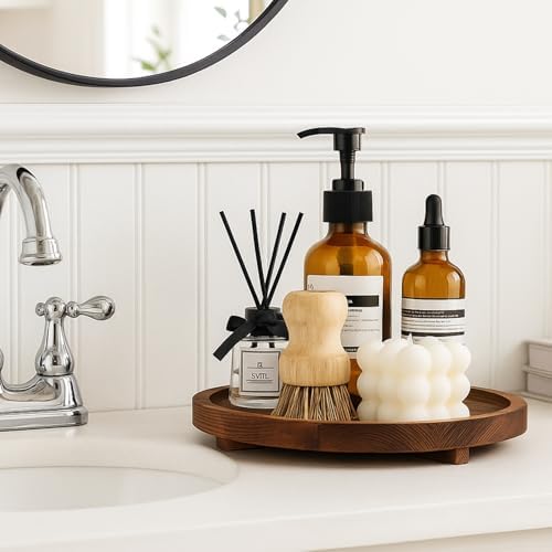 Round Wood Riser Bathroom Tray Countertop Vanity Tray Kitchen Sink Decor - Image 2