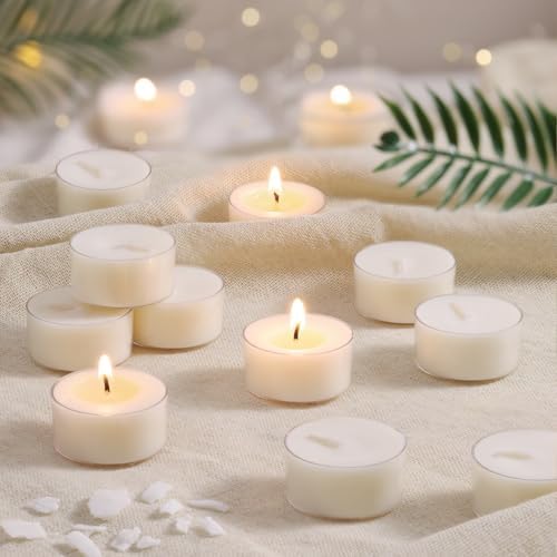 Scented Tea Lights Candles, Coconut Shoreline, 16 Pack – White Scented Tealight Candles – 100% Palm Wax, 6 Hour Burn Aromatherapy Tea Light Votive Candle for Spa Gift Sets, Relaxation, Bath by LAMORGIFT