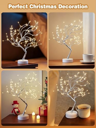 2 Pack Christmas Fairy Lights Spirit Tree, 20" 108 LED Tabletop Mini Twinkle Tree Lights Warm White with 2 Modes, USB & Battery Christmas Artificial Bonsai Trees Lamp for Home Bedroom Indoor DIY Decor - Image 3