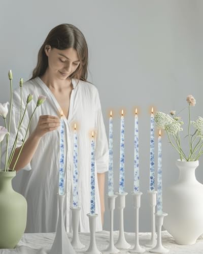 12inch Blue and White Porcelain Long Taper Candlesticks Chinoiserie Dripless Candle Decorations Unscented Taper Candles for Party Gift Home Decor-12 pcs - Image 2