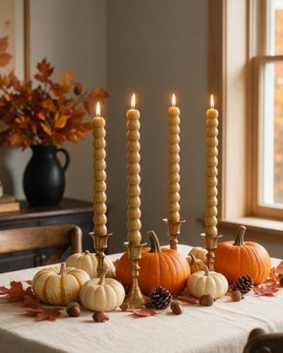 10inch Mocha Beige Taper Candle Dripless Unscented Candlestick Set of 4 for Fall Harvest Halloween Thanksgiving Dinners Parties and Home Décor-D by MAITREYA