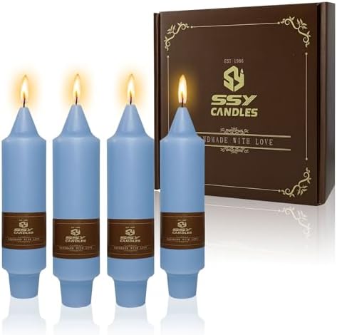 NJAO HOO Grey Blue Short Taper Candle 5 Inch Candlesticks Unscented Dripless Tapered Candle Set for Home Decor Wedding Party Dinner Candles, 4 Pack by NJAOHOO
