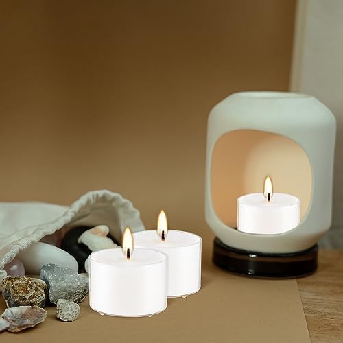 Set of 50 White Scented Tealight Candles Bulk, Vanilla Fragrance Wax with Clear Container, for Restaurant Dinner Weddings Baby Showers, Long Burning, 8 Hours - Image 6