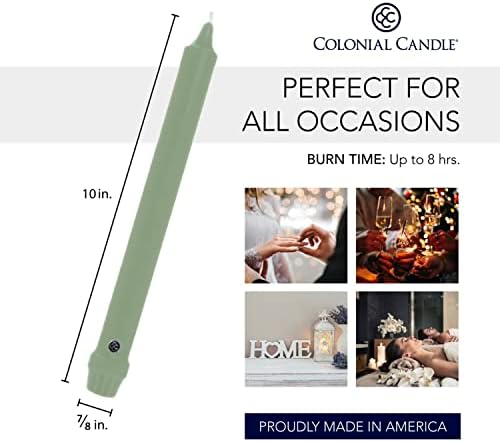 Colonial Candle Unscented Taper Candle, Classic Collection, Colonial Classic Green, 10 In, Pack of 12 - Up to 8 Hours Burn - Image 3