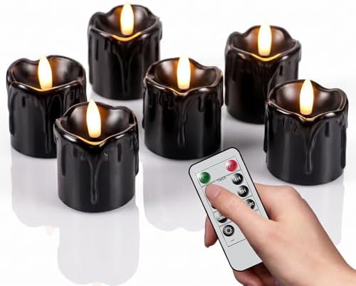 Black Flameless Votive Candles Battery Operated with Remote Timer by DRomance