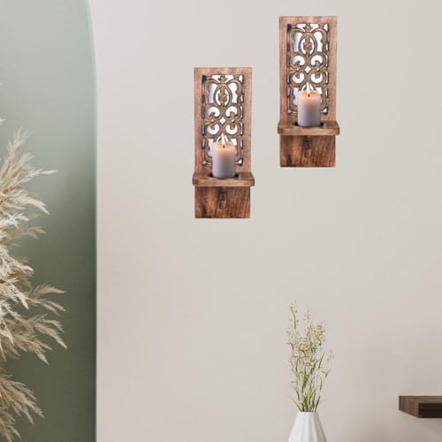 Rustic Wall Candle Sconces Pack of 2, 16 Inch – Natural - Image 2