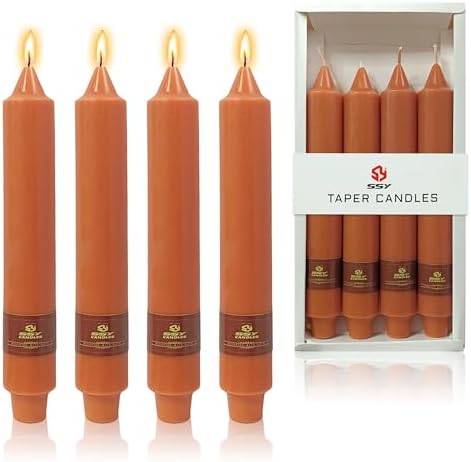 Earth Tone Chunky Taper Candle 9 inch Tall Tapered Candle Pumpkin Unscented Smokeless Long-Lasting Burn Thick Tapered Candle for Fall Harvest Halloween Thanksgiving Dinners Parties and Home Décor by XINAOBAOLUO