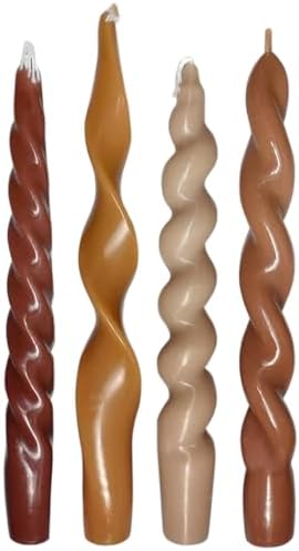 4Pcs Light Brown Taper Candles 7.87in, Spiral Twisted Fall Candlesticks by HUTIP