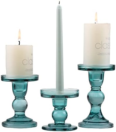 GMWD 3 Pcs Glass Candle Holder Set Clear, Green Candlesticks Holders Pillar Taper Candles Tealight Stand for Wedding Centerpieces Home Decorations Dining Table by GMWD