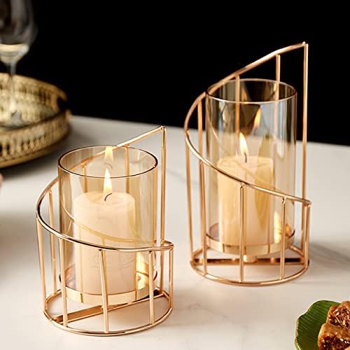 Metal Wire Candle Holder Set of 2, Glass Pillar Candle Holders Gold Decorative Tea Light Candleholders for Home Decor Table Decorations Centerpiece - Image 3