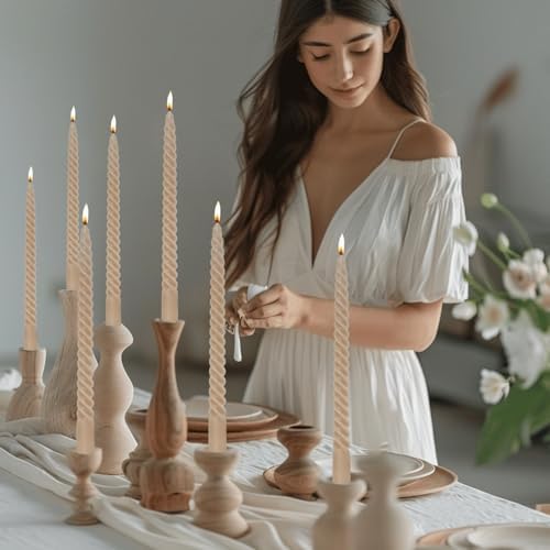 Mocha Beige Taper Candles Stick Brown Spiral Taper Candles-Set of 12 for Fall Decoration Weddings Party Church-Unscented Candles,10inch(F-Mocha Beige) - Image 5