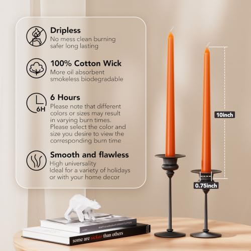 New Burning Formula Unscented Dripless 10-Inch Taper Candles Set of 12 - Orange, for Wedding, Dinner - Smokeless, Long Burning - Hand Poured, Colored Tall Candlesticks - Naranja - Image 2