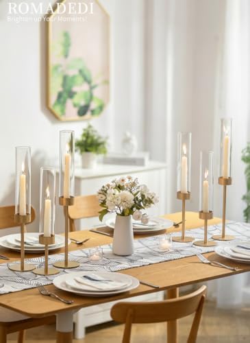 Romadedi Glass Hurricane Candle Holders for Candlestick, Gold, Set of 6 - Image 3