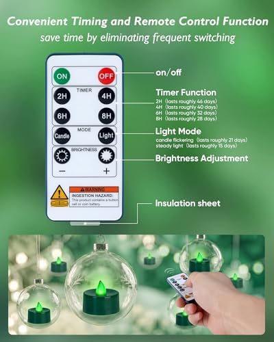 Homemory 12-Pack Green Remote Flameless Battery Tea Light Candles, 400+ Hrs - Image 2