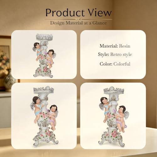 Hand Painted Cherub Candle Holder Resin Angel Tabletop Wedding Decor Gift - Image 4