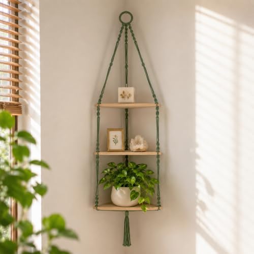 Artilady Corner Shelf Macrame Wall Hanging, Adjust Boho Storage Art, 3 Tier by Artilady