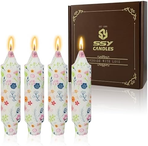 5 inch Short Candle Floral Candle Sticks Kawaii Printed Candlestick Handmade Unscented Taper Candle 4 Pack Cute Flower Tapered Candles for Birthday Home Dinner Wedding Holiday by XINAOBAOLUO
