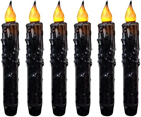 CVHOMEDECO. Real Wax Hand Dipped Battery Operated LED Timer Taper Candles Rustic Primitive Flameless Lights Décor, 6-3/4 Inch, Matt Black, 6 PCS in a Package by CVHOMEDECO