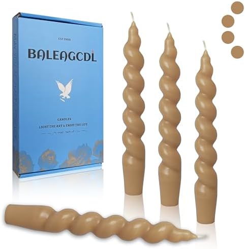 Tan Beige Spiral Taper Candles 7.5 Inch Short Candlesticks Smokeless Twisted Candles Unscented Candle Sticks Handmade 4 PCS for Romantic Gifts Christmas Dinner Decor by BALEAGCDL
