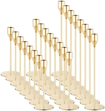 NLBTW 24 Pcs Gold Taper Candle Holder Bulks for Wedding Party Home Decor by NLBTW