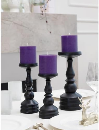 CANDWAX 3x3 Pillar Candles Set of 3 - Rustic Unscented No Drip Purple Candles for Home Decor, Weddings, Centerpieces - Image 4