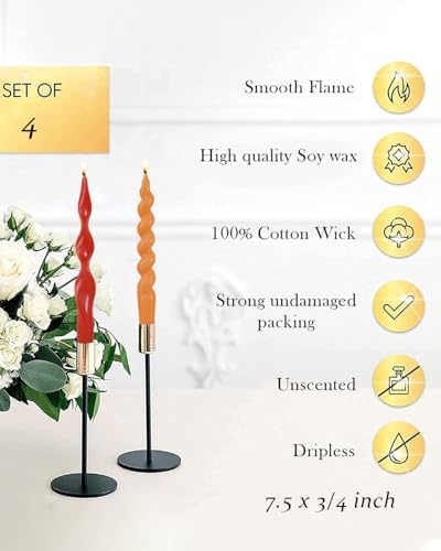 Orange Spiral Taper Candles Short Candle Sticks Unscented Smokeless Twisted Candlesticks for Christmas Table Decor Holiday Dinner Party-7.5inch-4pack - Image 4
