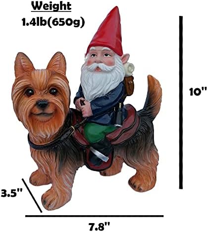 Funny Guy Mugs Gnome Riding A Yorkshire Terrior Statue - Indoor or Outdoor Garden Gnome Sculpture for Patio, Yard or Lawn - Yorkie Statue