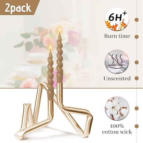 7.5 Inch Handmade Spiral Candles Brown Smokeless Candlestick Unscented Decorative Twisted Taper Candle for Seasons Holiday Gifts 2 Pcs - Image 4