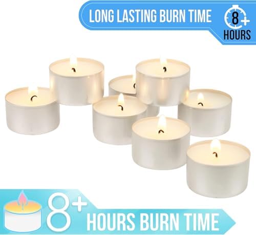 Stonebriar White Unscented Smokeless Long Burning Tea Light Candles with 8 Hour Burn Time, 200 Count - Image 4