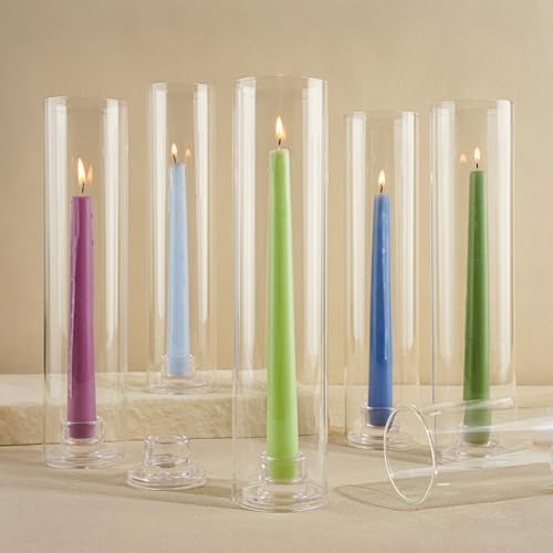 Hurricane Candle Holder Thickened Cylinder Covers Short Taper Candle Sticks Holder 2.5" D × 11" H Glass Tall Candlesticks Holders Centerpiece for Wedding Dining Table, 10 Pcs by VIVIRENOIR