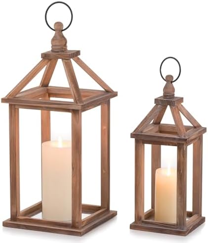 Romadedi Wood Candle Lantern Decorative, Brown, Rustic Decor Set of 2 by ROMADEDI
