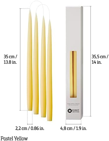 Kunstindustrien® Taper Candles, Set of 4, 13.8" – Made in Denmark, Long Burning Candles 15h, Unscented & Smokeless Candlesticks – Elegant Tall Candles for Weddings Dinners & Home Decor (Pastel Yellow) - Image 2