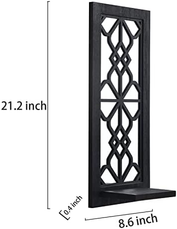 ZEXUIRU 2 Set Rustic Candle Sconces Living Room Bedroom Entryway Wood Mirrored, Farmhouse, Carved Frame Wall-Mount Wooden Candle Holders Wall Decor Hanging Handmade Holder - Black - Image 6