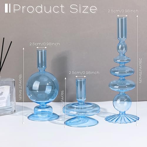 Rtteri 3 Pcs Iridescent Glass Candlestick Holders Taper Candle, Light Blue - Image 2