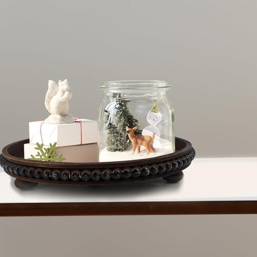 Wooden Serving Tray: 12in Brown Round Wood Butler Decorative Tray Candle Holder Trays Centerpiece Farmhouse Ottoman Tray for Decor Countertop Home Decor Accessories for Coffee Table - Image 7